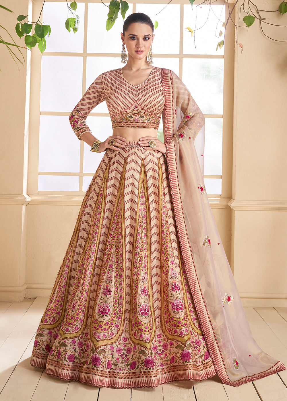 Buy Now Peachy Beige Silk Embroidered Wedding Lehenga Set Online in USA, UK, Canada & Worldwide at Empress Clothing. 