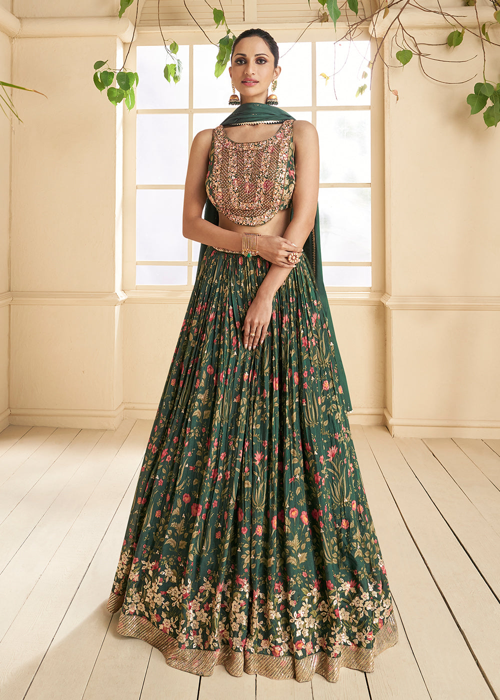 Buy Now Forest Green Georgette Embroidered Wedding Lehenga Set Online in USA, UK, Canada & Worldwide at Empress Clothing. 