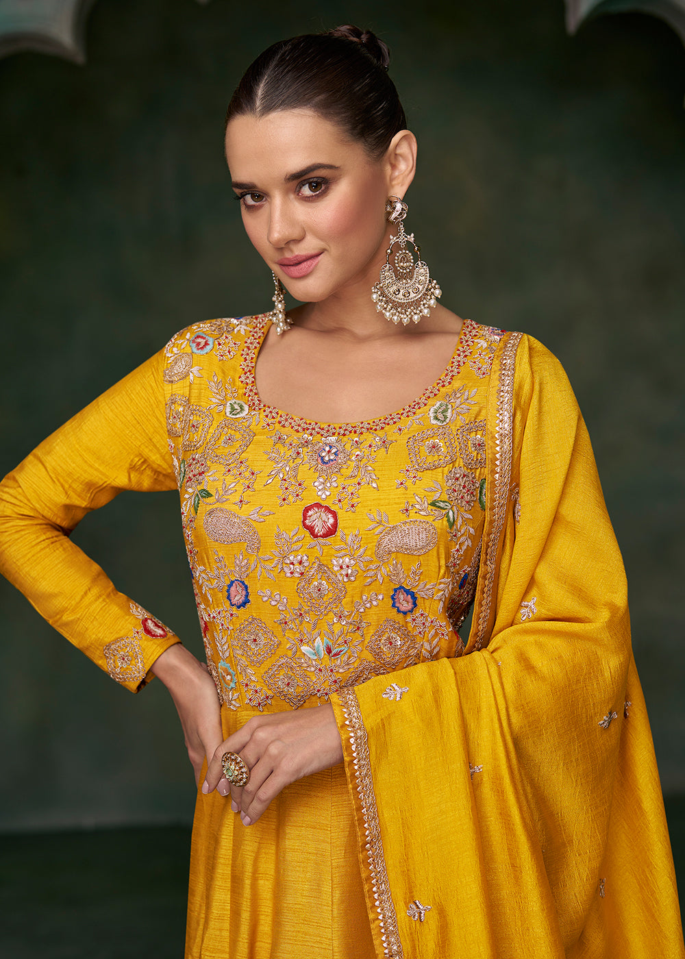 Buy Now Haldi Wear Mustard Premium Silk Indian Anarkali Gown Online in USA, UK, Australia, Canada & Worldwide at Empress Clothing.