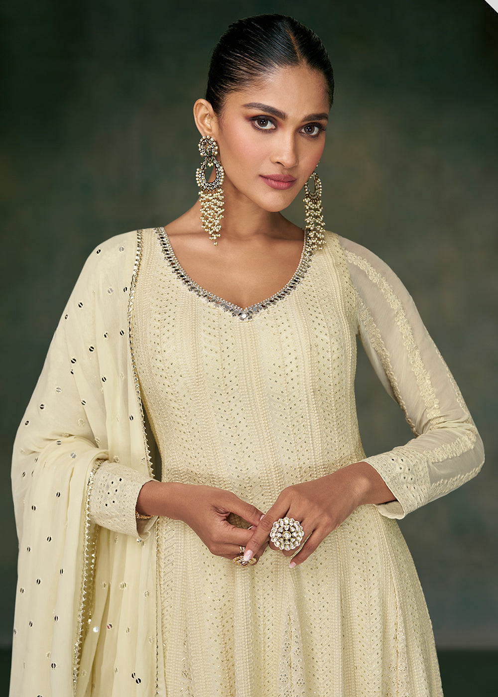Buy Now Tempting Off White Georgette Embroidered Wedding Anarkali Suit Online in USA, UK, Australia, New Zealand, Canada & Worldwide at Empress Clothing. 