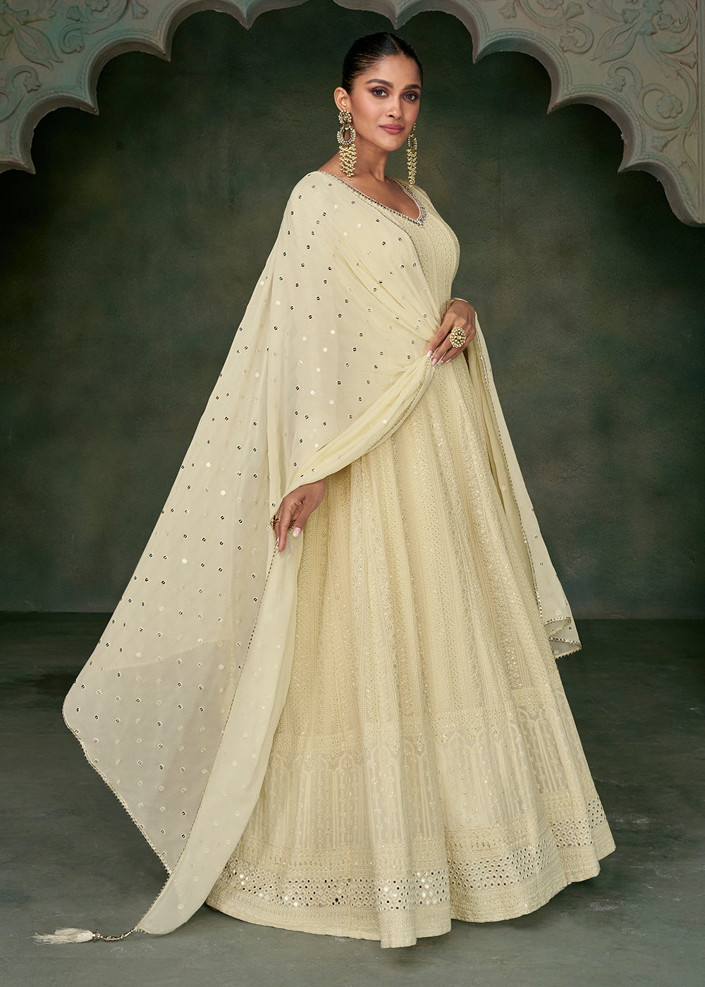 Buy Now Tempting Off White Georgette Embroidered Wedding Anarkali Suit Online in USA, UK, Australia, New Zealand, Canada & Worldwide at Empress Clothing. 