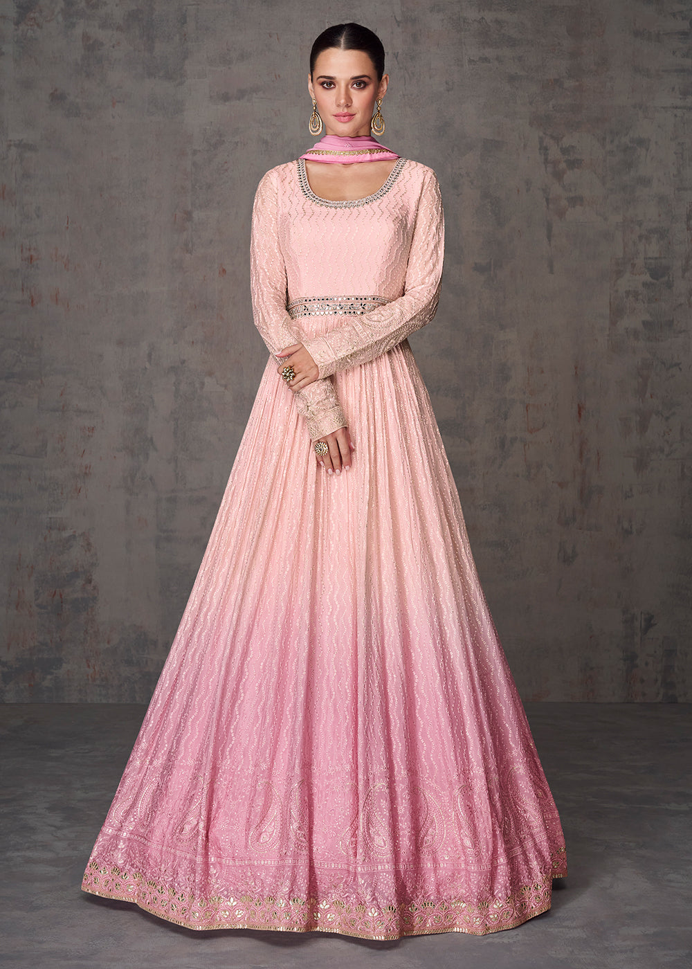 Buy Now Sequins & Faux Mirror Embroidered Indian Wedding Gown in Pink Online in USA, UK, Australia, Canada & Worldwide at Empress Clothing.