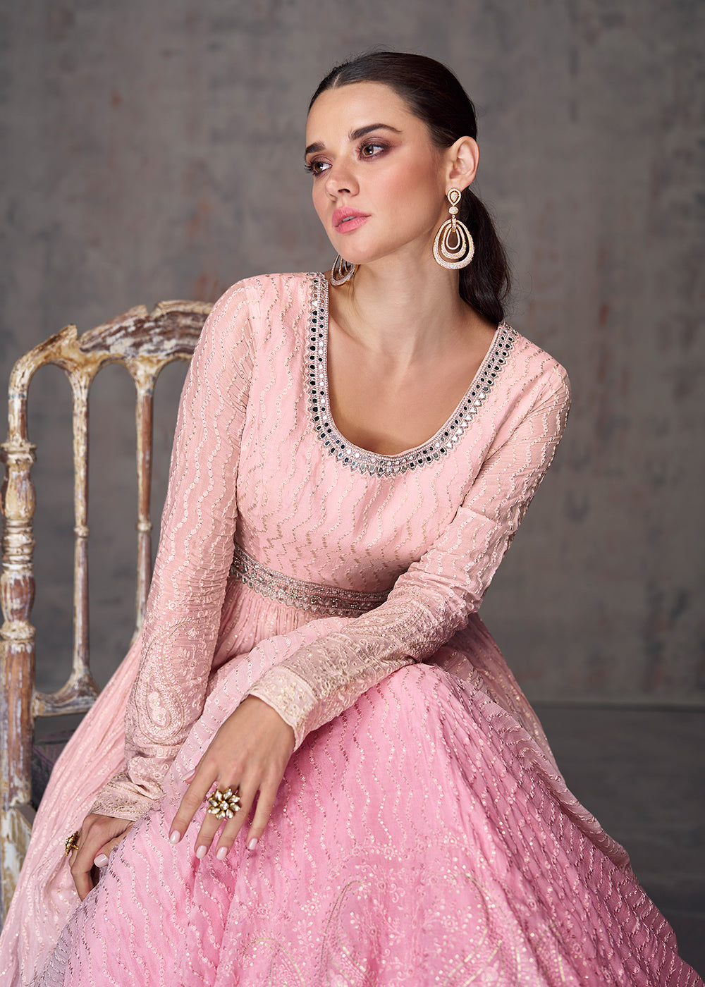 Buy Now Sequins & Faux Mirror Embroidered Indian Wedding Gown in Pink Online in USA, UK, Australia, Canada & Worldwide at Empress Clothing.