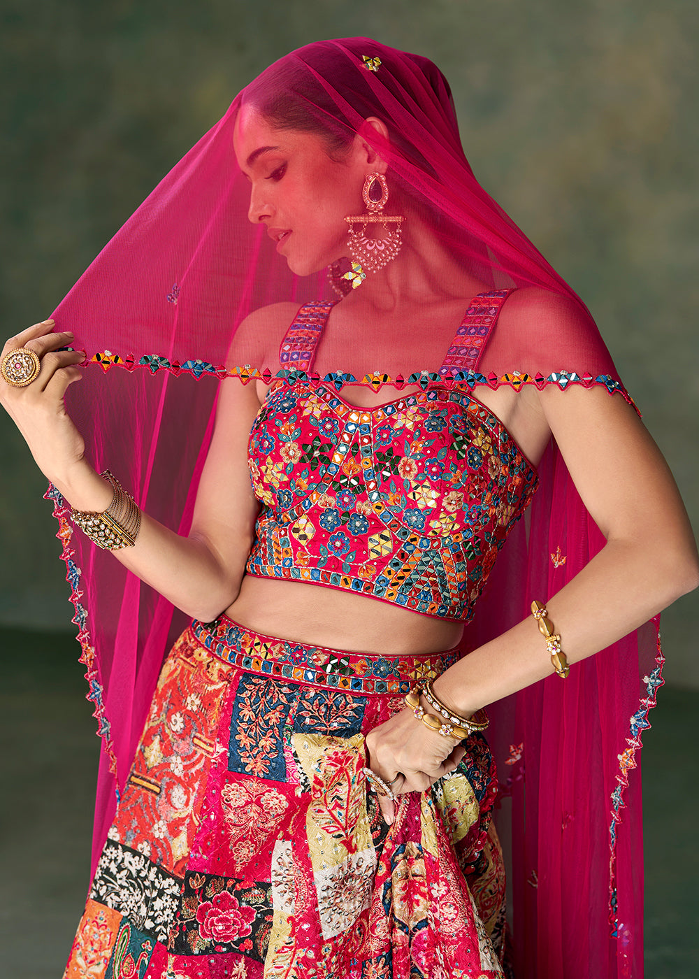 Buy Now Multicolor Crop Top Style Taffeta Silk Wedding Lehenga Choli Online in USA, UK, Canada & Worldwide at Empress Clothing. 