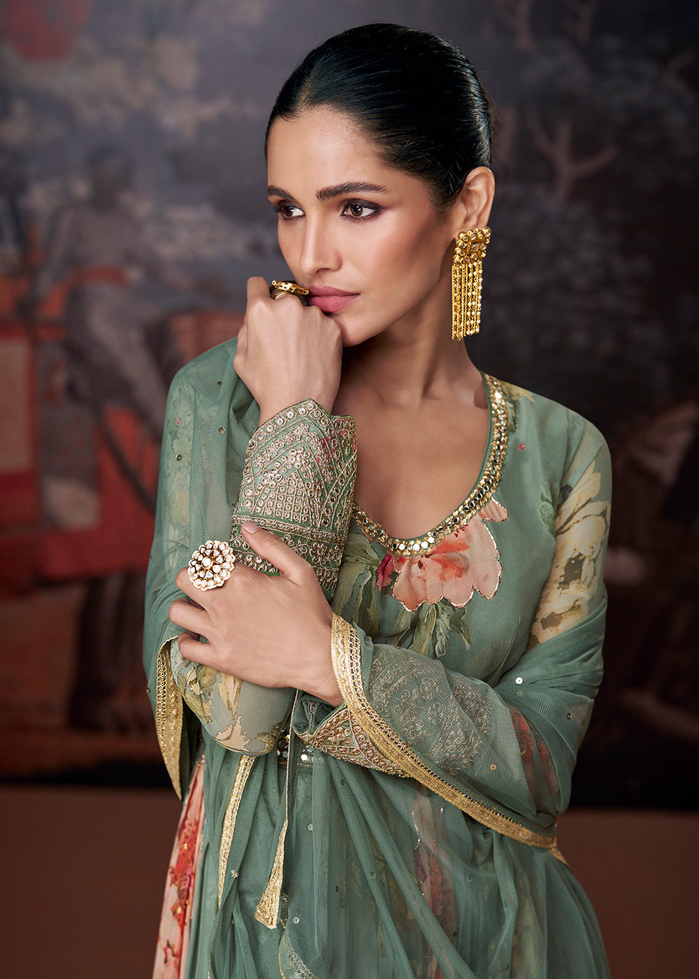 sage green anarkali dress Chaiyya Modal Satin Sage Green Anarkali Kurta Set
