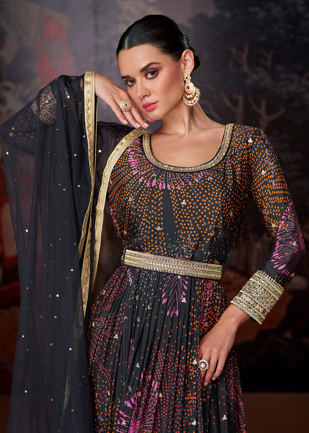 Buy Now Blue Black Printed & Embroidered Wedding Anarkali Dress Online in USA, UK, Australia, New Zealand, Canada & Worldwide at Empress Clothing.