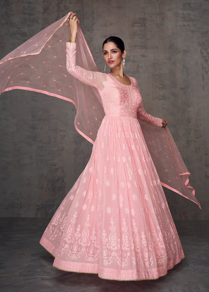 Buy Now Pretty Pink Wedding Wear Embroidered Long Anarkali Suit Online in USA, UK, Australia, New Zealand, Canada & Worldwide at Empress Clothing. 