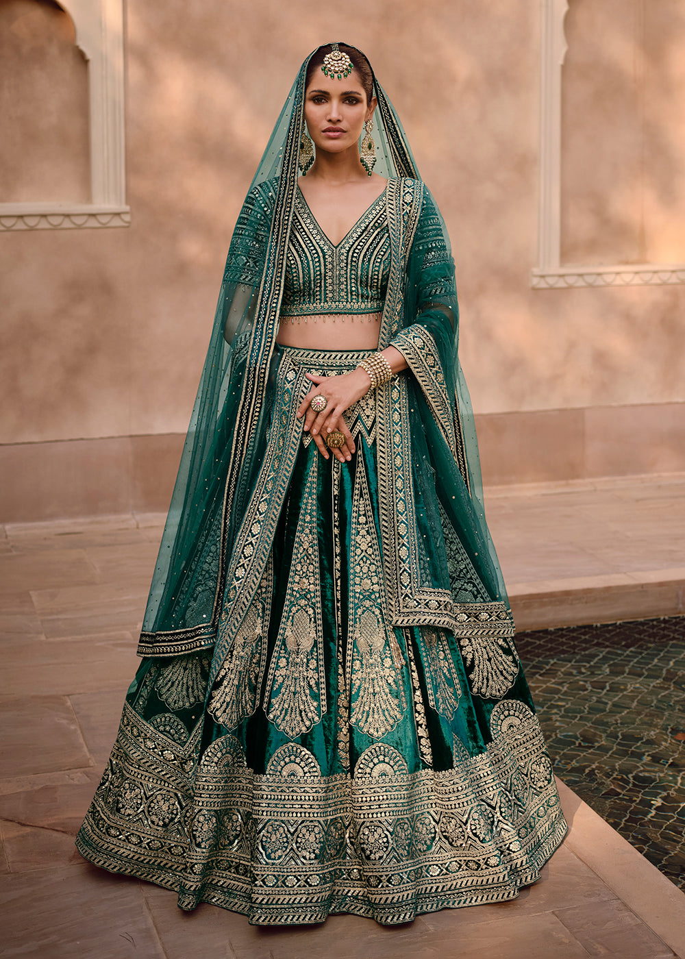 Buy Now Green Pure Viscose Lycra Silk Embroidered Bridal Lehenga Choli Online in USA, UK, Canada & Worldwide at Empress Clothing.