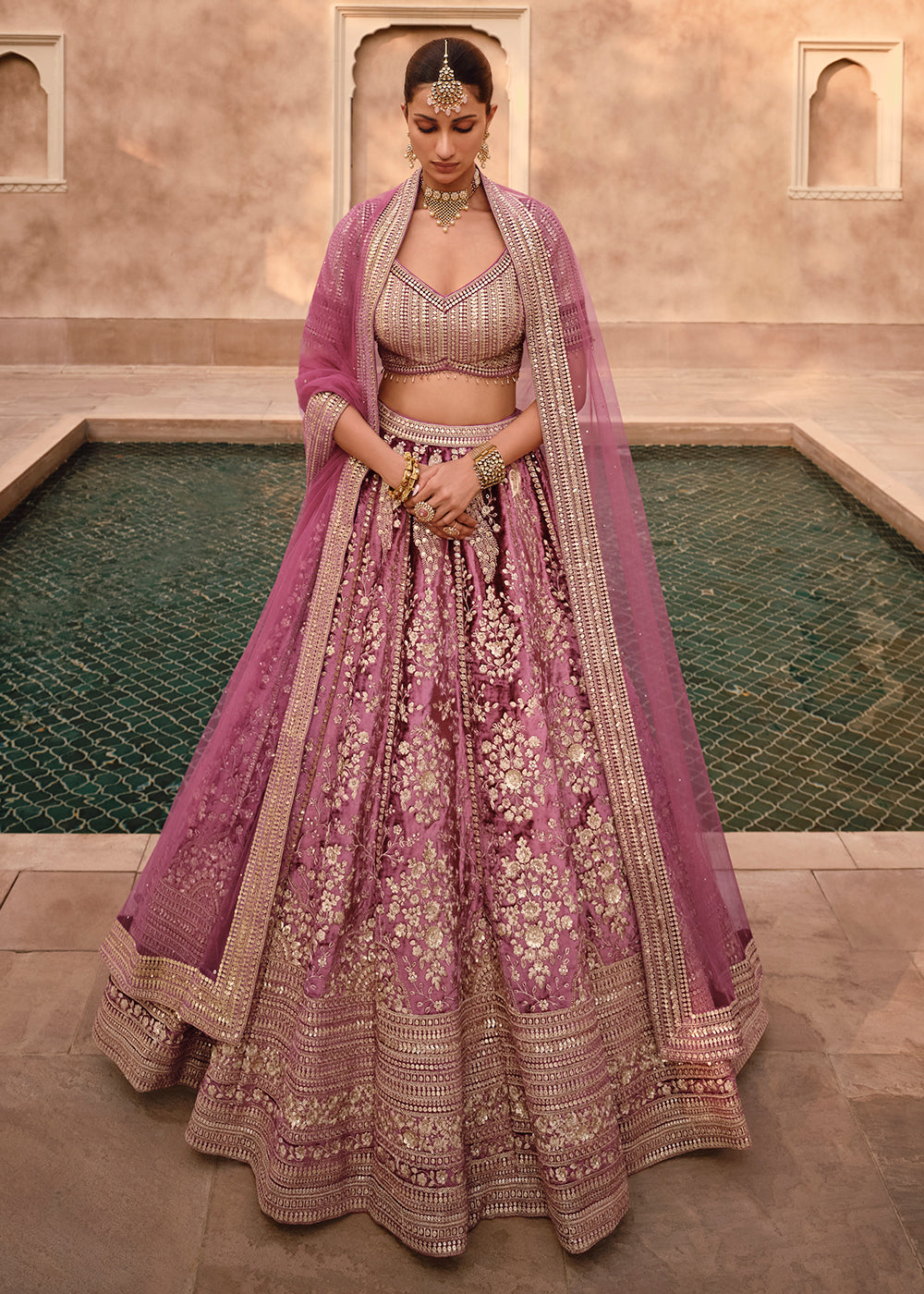Buy Now Pink Pure Viscose Lycra Silk Embroidered Bridal Lehenga Choli Online in USA, UK, Canada & Worldwide at Empress Clothing. 