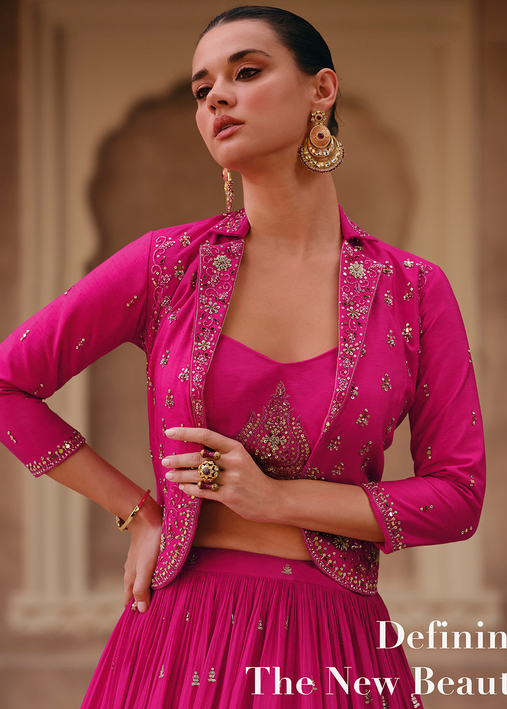 Buy Now Hot Pink Chinnon Silk Embroidered Designer Lehenga Choli Online in USA, UK, Canada & Worldwide at Empress Clothing. 