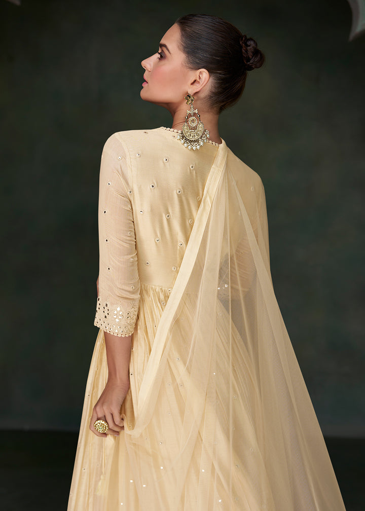 Buy Now Pure Silk Cream Embroidered Reception Wear Indian Gown Online in USA, UK, Australia, Canada & Worldwide at Empress Clothing.