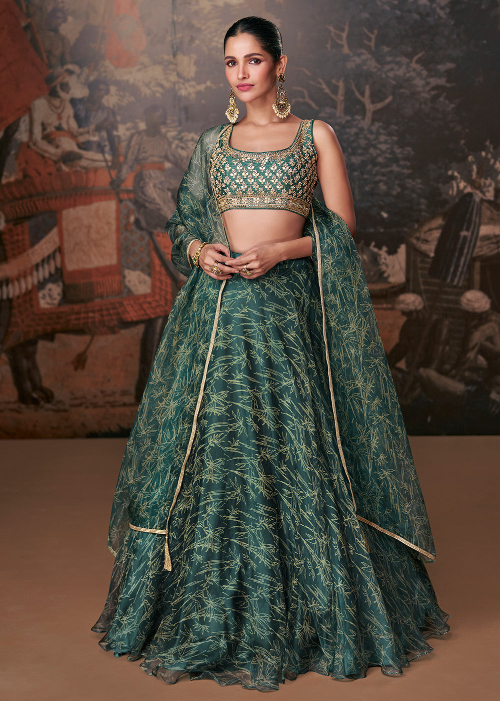 Buy Now Bottle Green Organza Silk Designer Wedding Lehenga Choli Online in USA, UK, Canada & Worldwide at Empress Clothing.