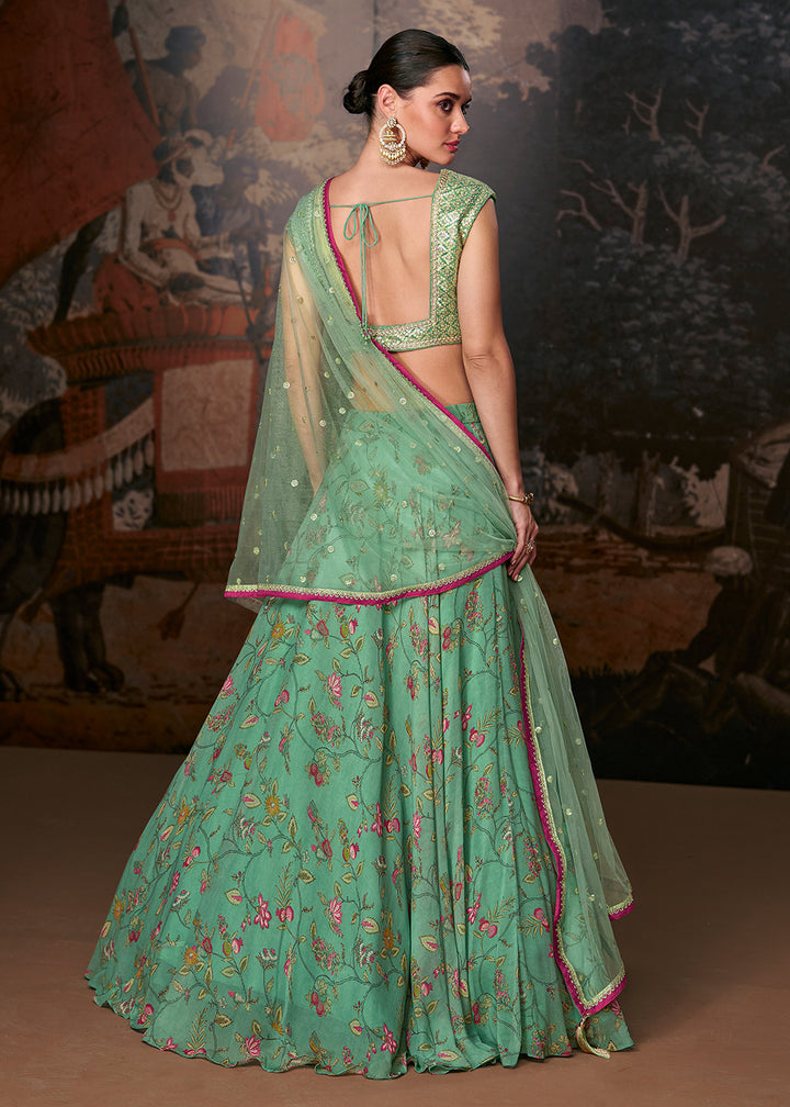Buy Now Sea Green Organza Silk Designer Wedding Lehenga Choli Online in USA, UK, Canada & Worldwide at Empress Clothing.