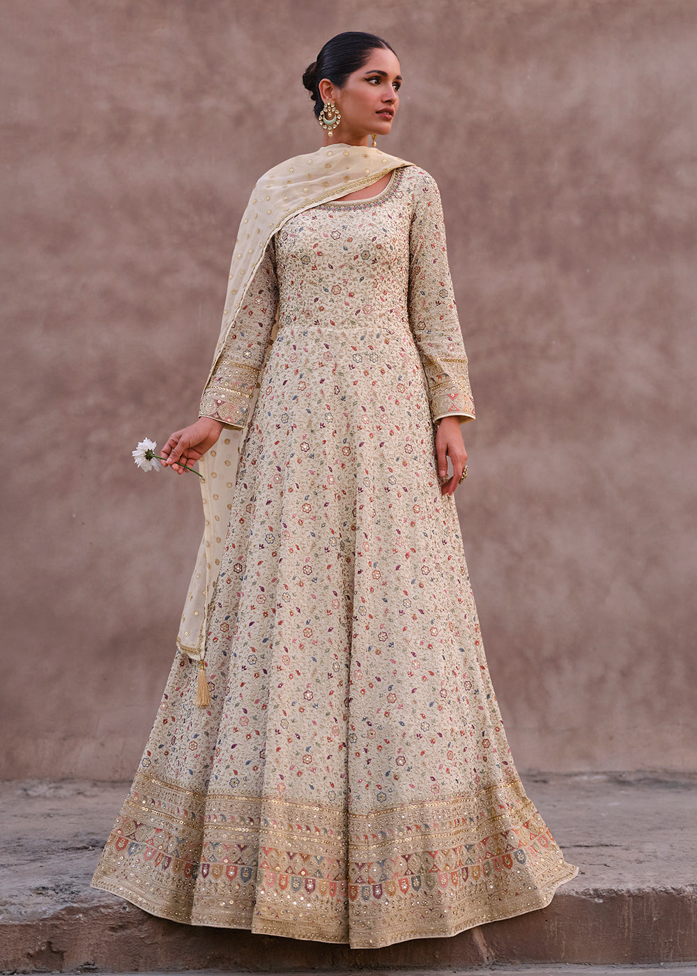 Buy Now Lovely Ivory Heavy Georgette Floor Length Anarkali Gown Online in USA, UK, Australia, Canada & Worldwide at Empress Clothing. 