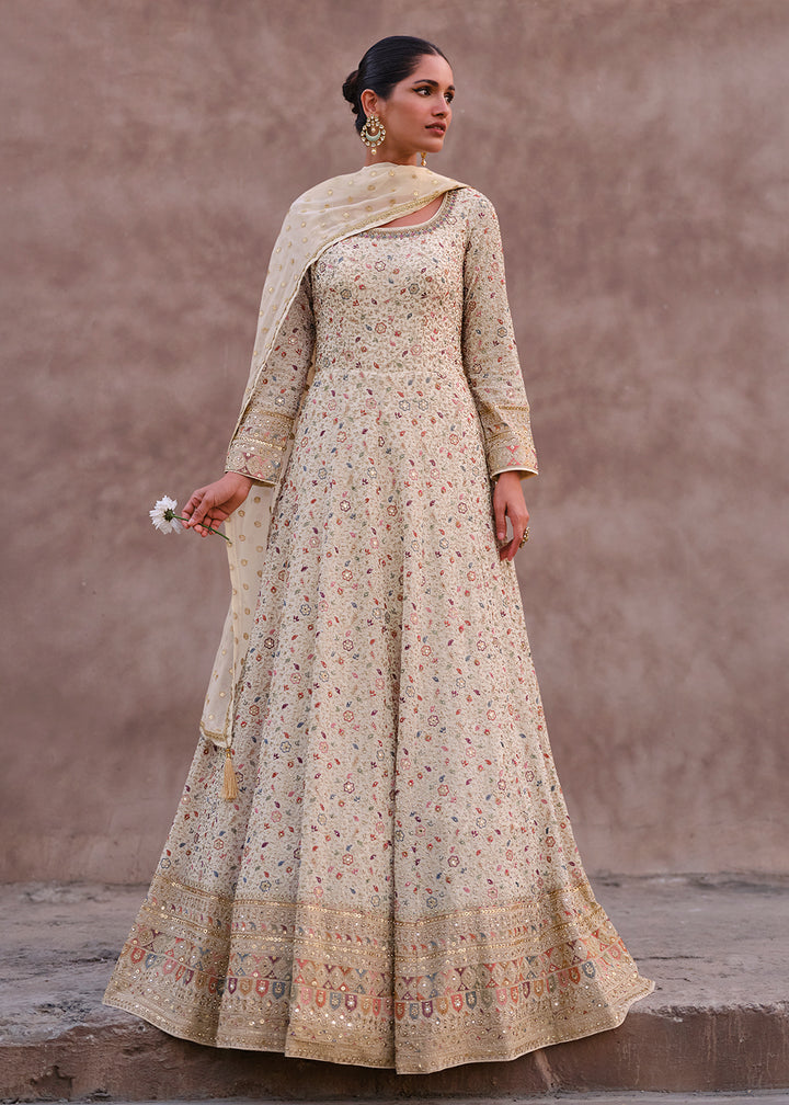 Buy Now Lovely Ivory Heavy Georgette Floor Length Anarkali Gown Online in USA, UK, Australia, Canada & Worldwide at Empress Clothing. 
