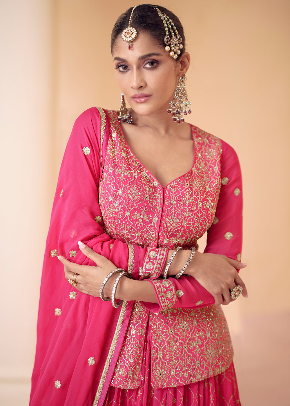 Buy Peach Raw Silk High Neck Embroidered Short Kurta And Lehenga Set For  Women by Talking Threads Online at Aza Fashions.
