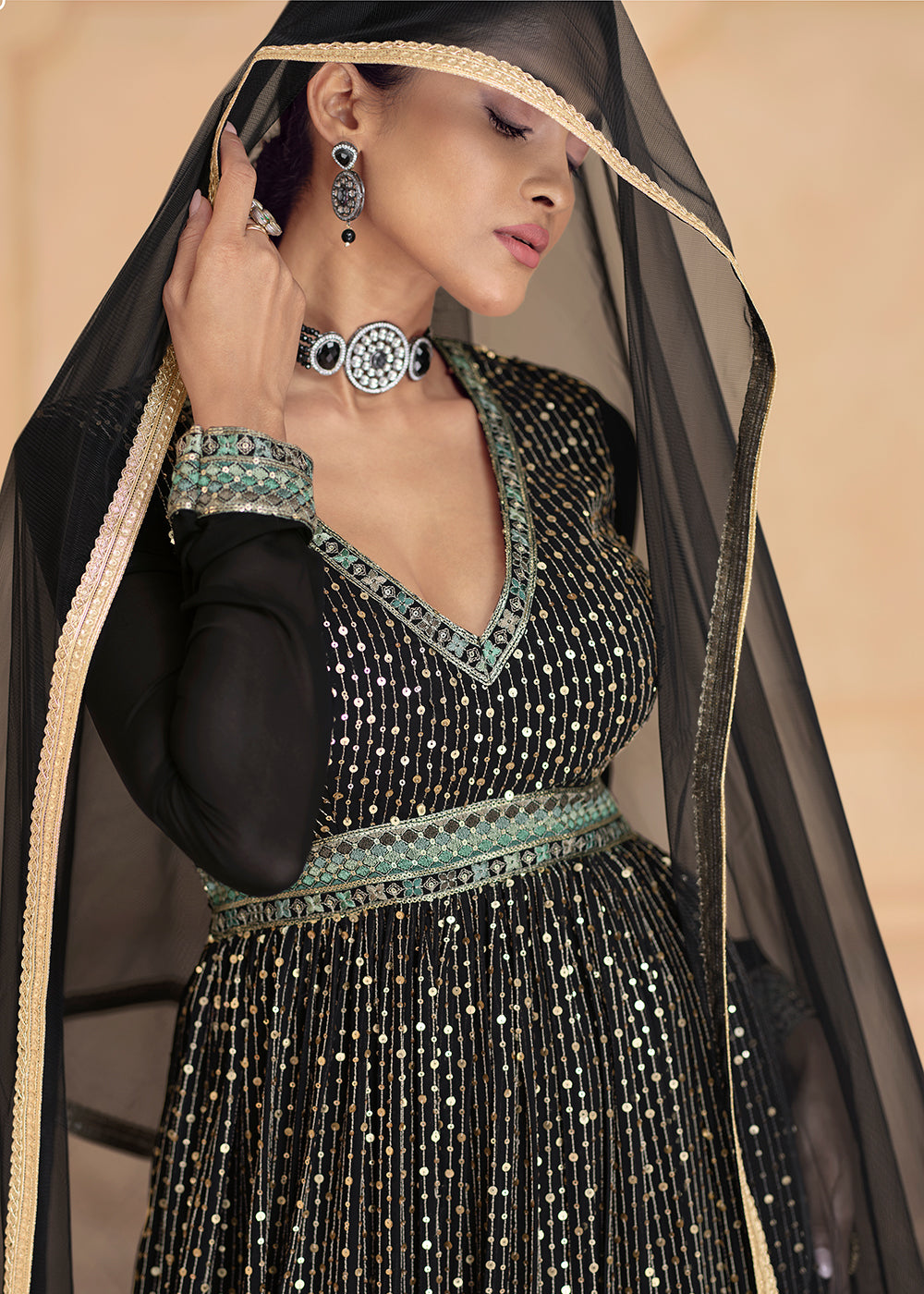 Buy Now Wine Classy Black Georgette Embroidered Long Anarkali Gown Online in USA, UK, Australia, Canada & Worldwide at Empress Clothing. 