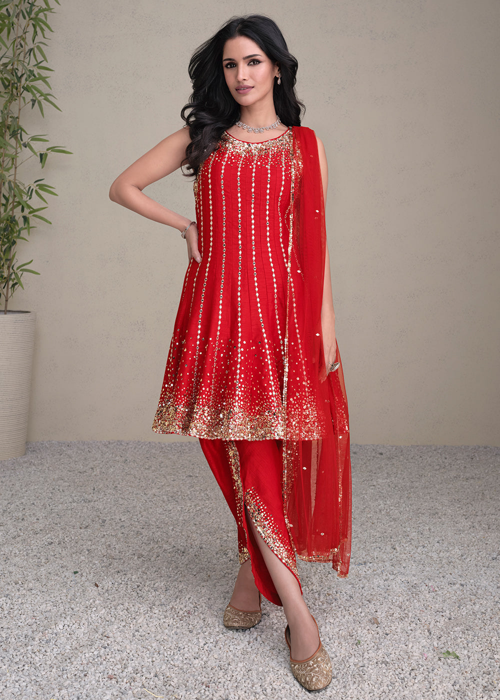 Buy Now Charming Red Silk Embroidered Festive Dhoti Style Suit Online in USA, UK, Canada, Germany, Australia & Worldwide at Empress Clothing. 