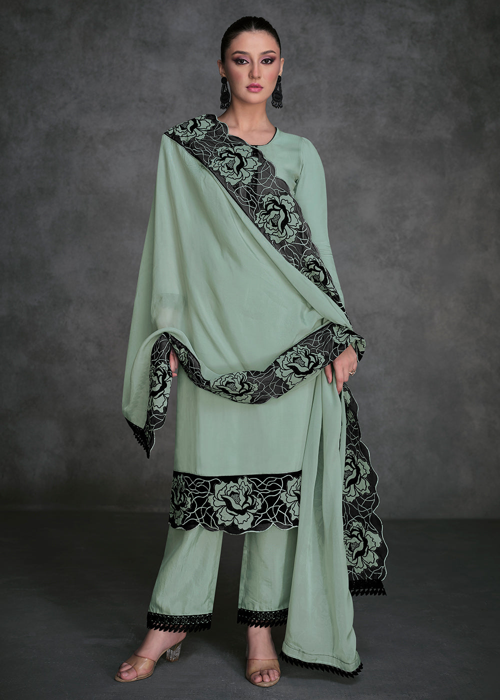 Buy Now Pure Organza Green Designer Pant Style Salwar Suit Online in USA, UK, Canada, Germany, Australia & Worldwide at Empress Clothing. 