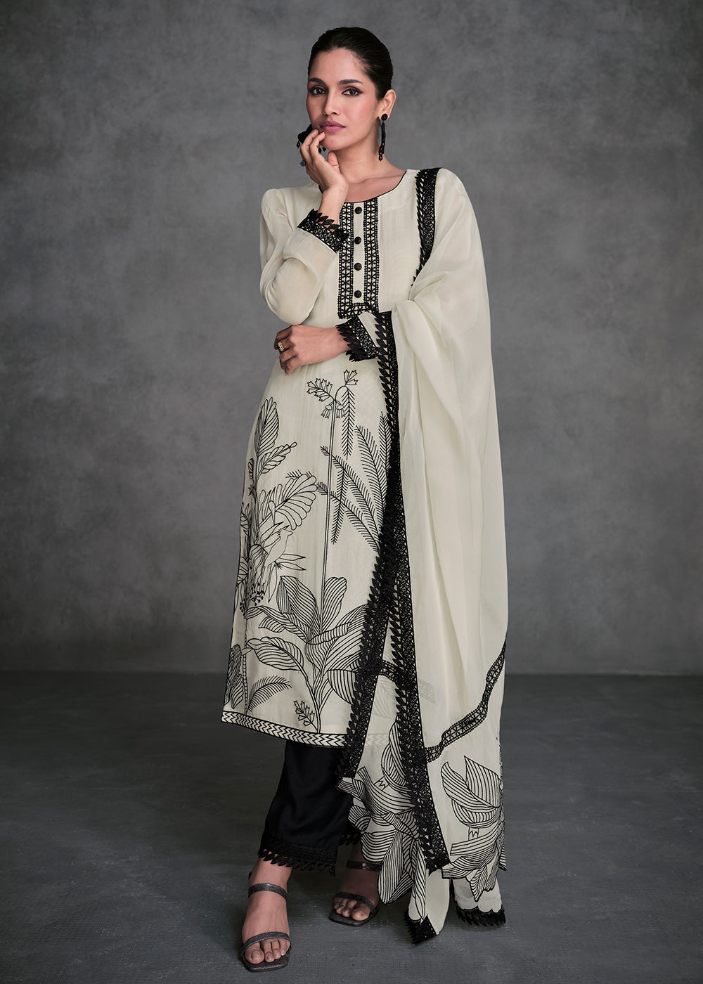 Buy Now Pure Organza Off White Designer Pant Style Salwar Suit Online in USA, UK, Canada, Germany, Australia & Worldwide at Empress Clothing. 