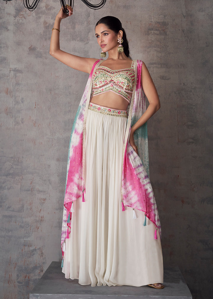 Buy Now Multi White Indo Western Style Party Wear Palazzo Suit Online in USA, UK, Canada, Germany, Australia & Worldwide at Empress Clothing. 