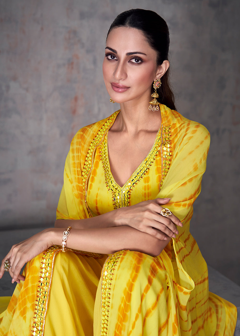 Buy Now Pretty Yellow Indo Western Style Party Wear Palazzo Suit Online in USA, UK, Canada, Germany, Australia & Worldwide at Empress Clothing. 