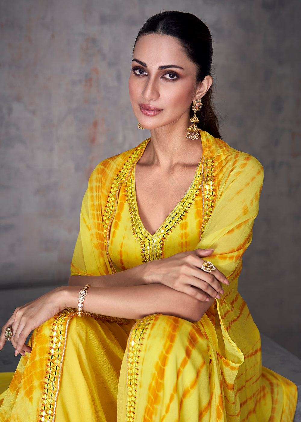 Buy Party Wear Palazzo Suit Pretty Yellow Indo Western Style