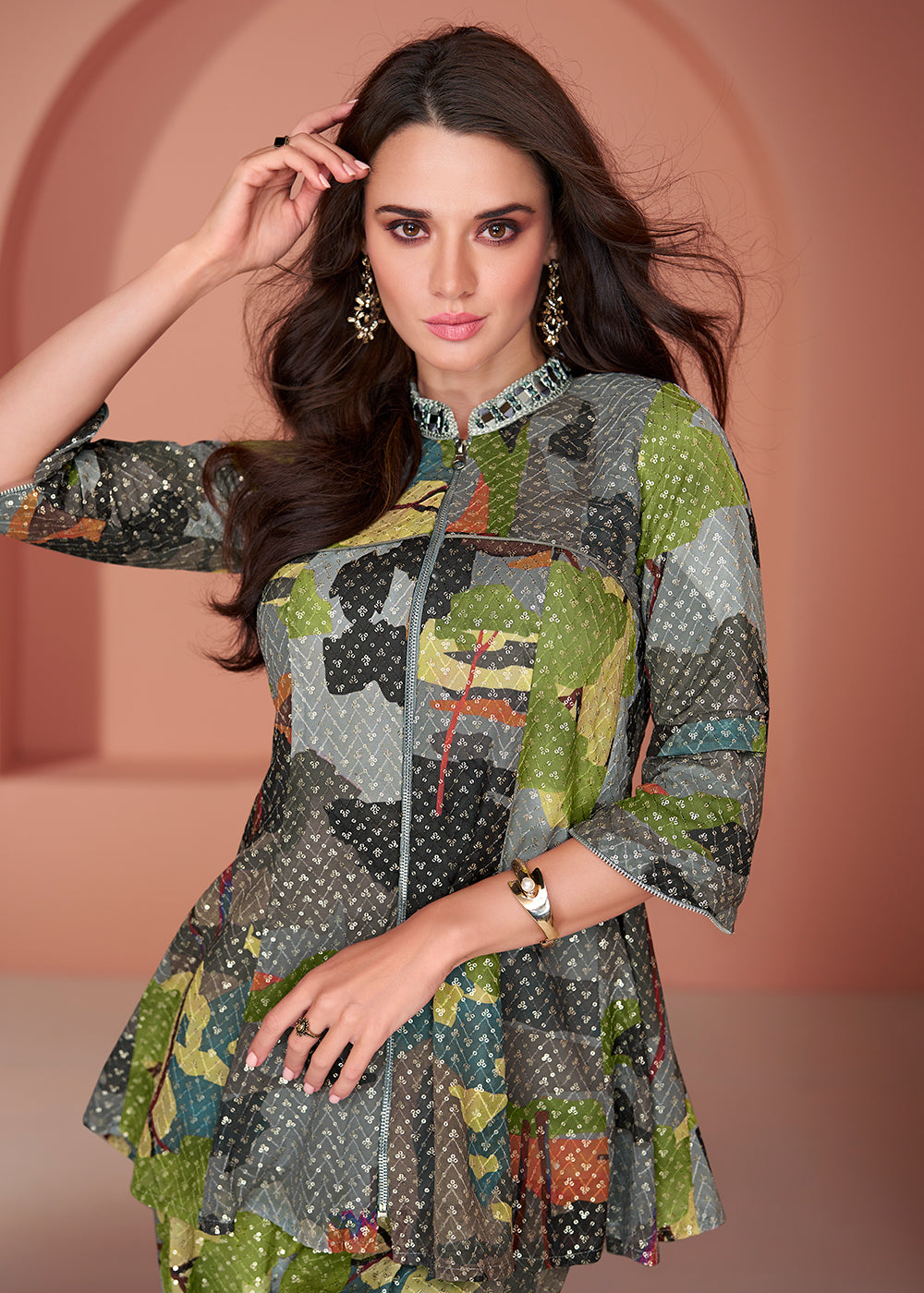 Buy Now Multicolor Cotton Silk Party Wear Co-Ords Indo-Western Suit Online in USA, UK, Canada, Germany, Australia & Worldwide at Empress Clothing.