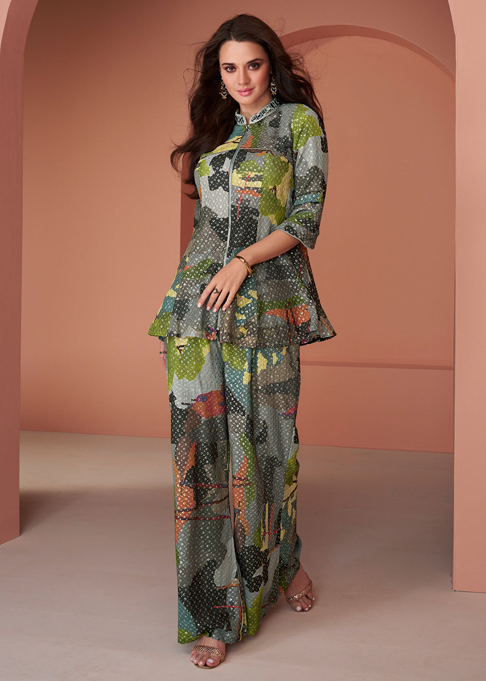 Buy Now Multicolor Cotton Silk Party Wear Co-Ords Indo-Western Suit Online in USA, UK, Canada, Germany, Australia & Worldwide at Empress Clothing.