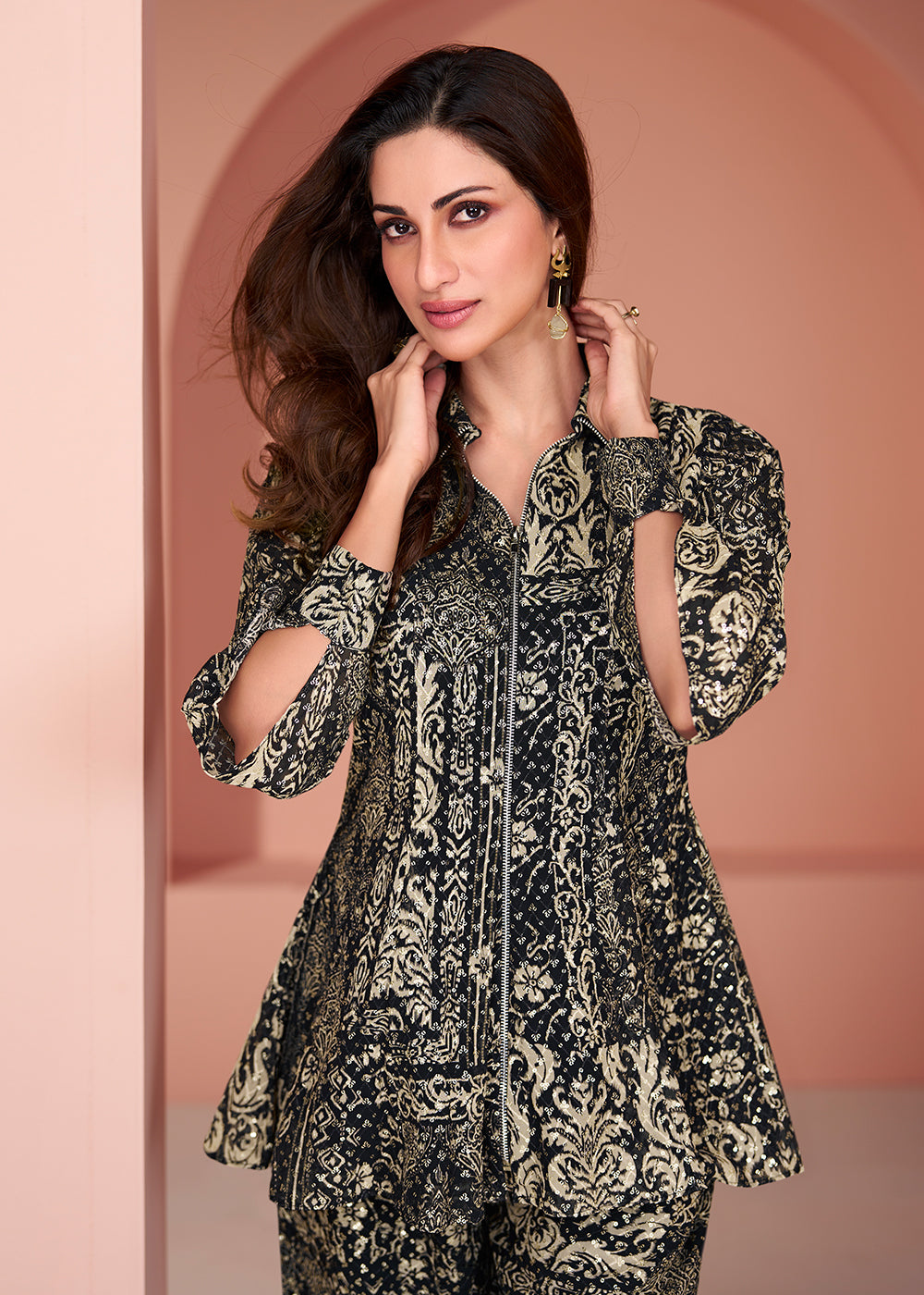 Buy Now Black Cotton Silk Party Wear Co-Ords Indo-Western Suit Online in USA, UK, Canada, Germany, Australia & Worldwide at Empress Clothing.