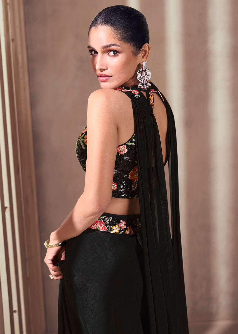 Buy Now Black Real Chinnon Indo Western Palazzo Suit Online in USA, UK, Canada, Germany, Australia & Worldwide at Empress Clothing. 