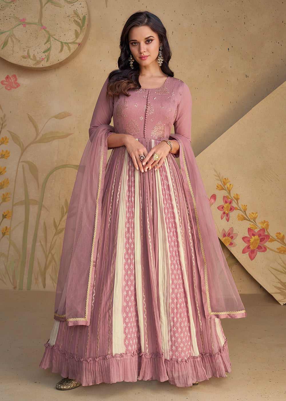 Buy Now Mauve Pink Sequins & Thread Wedding Festive Anarkali Dress Online in USA, UK, Australia, New Zealand, Canada & Worldwide at Empress Clothing.