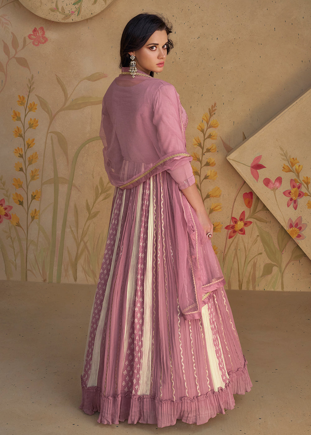 Buy Now Mauve Pink Sequins & Thread Wedding Festive Anarkali Dress Online in USA, UK, Australia, New Zealand, Canada & Worldwide at Empress Clothing.