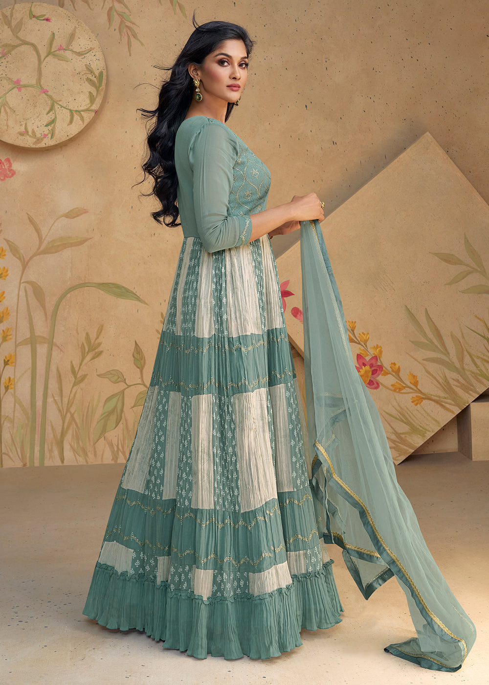 Buy Now Mint Teal Sequins & Thread Wedding Festive Anarkali Dress Online in USA, UK, Australia, New Zealand, Canada & Worldwide at Empress Clothing.