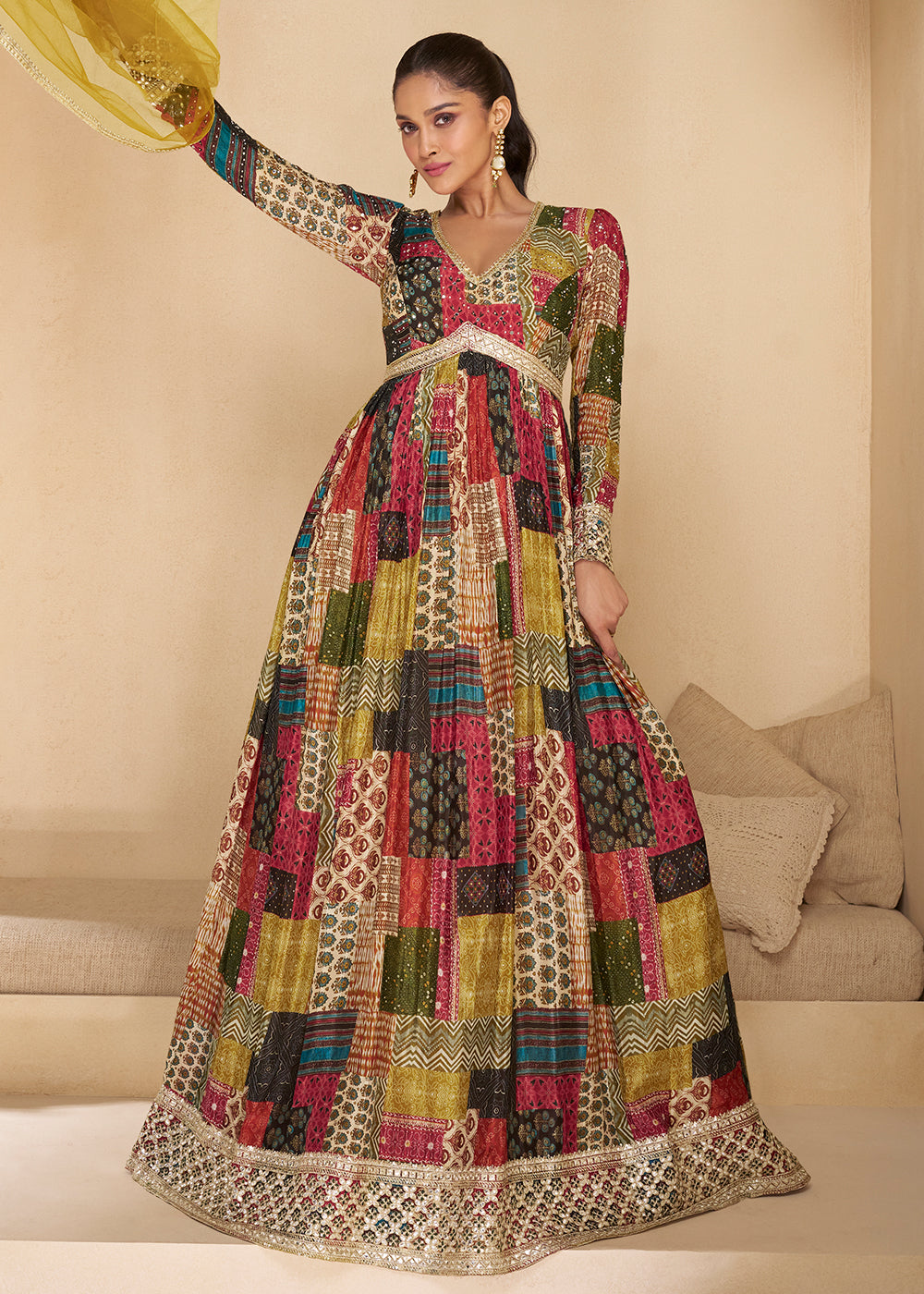 Buy Now Sequins Work Embroidered Multicolor Wedding Anarkali Gown Online in USA, UK, Australia, Canada & Worldwide at Empress Clothing. 