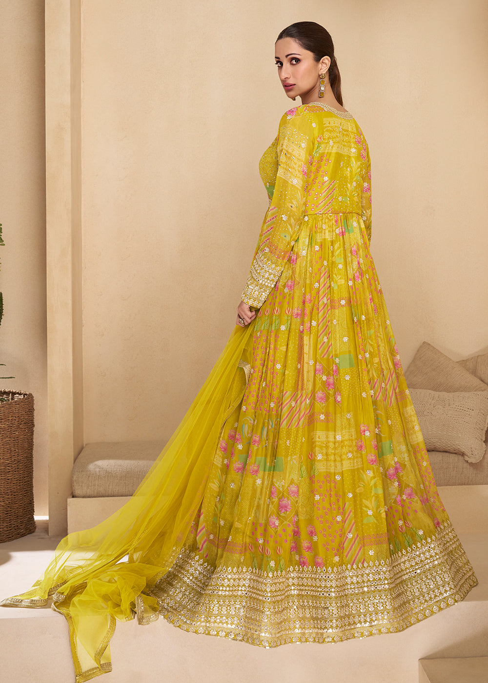 Buy Now Sequins Work Embroidered Yellow Wedding Anarkali Gown Online in USA, UK, Australia, Canada & Worldwide at Empress Clothing.