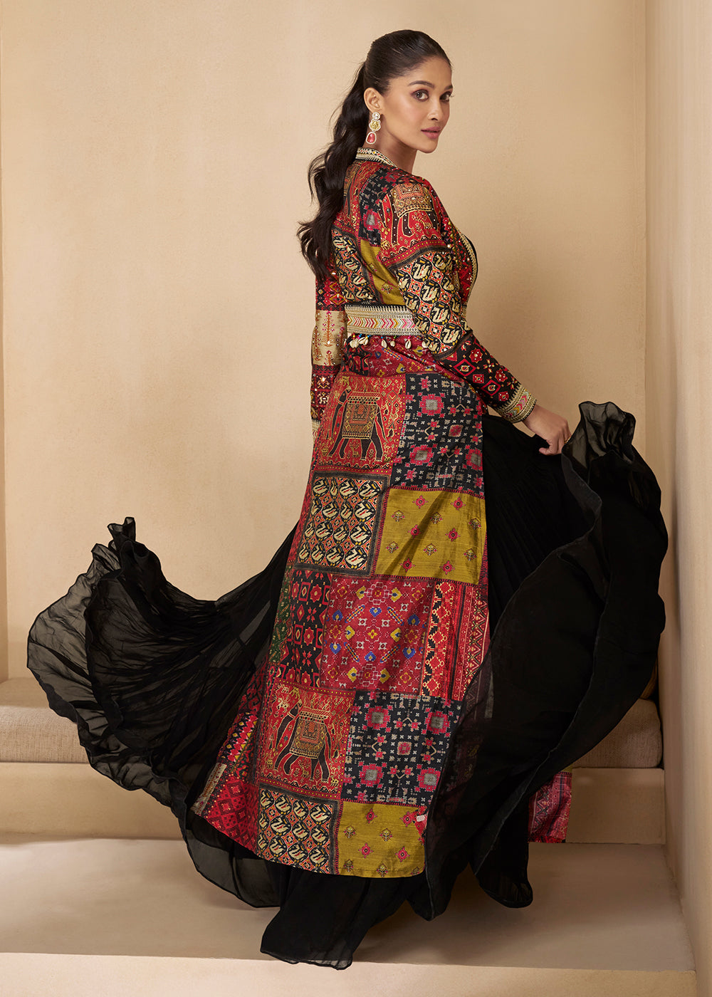 Buy Now Black Embroidered Georgette Shrug Style Anarkali Suit Online in USA, UK, Australia, New Zealand, Canada & Worldwide at Empress Clothing.