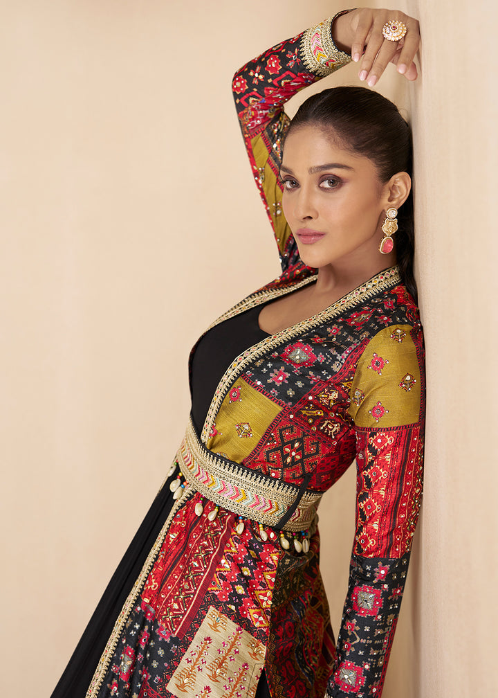 Buy Now Black Embroidered Georgette Shrug Style Anarkali Suit Online in USA, UK, Australia, New Zealand, Canada & Worldwide at Empress Clothing.