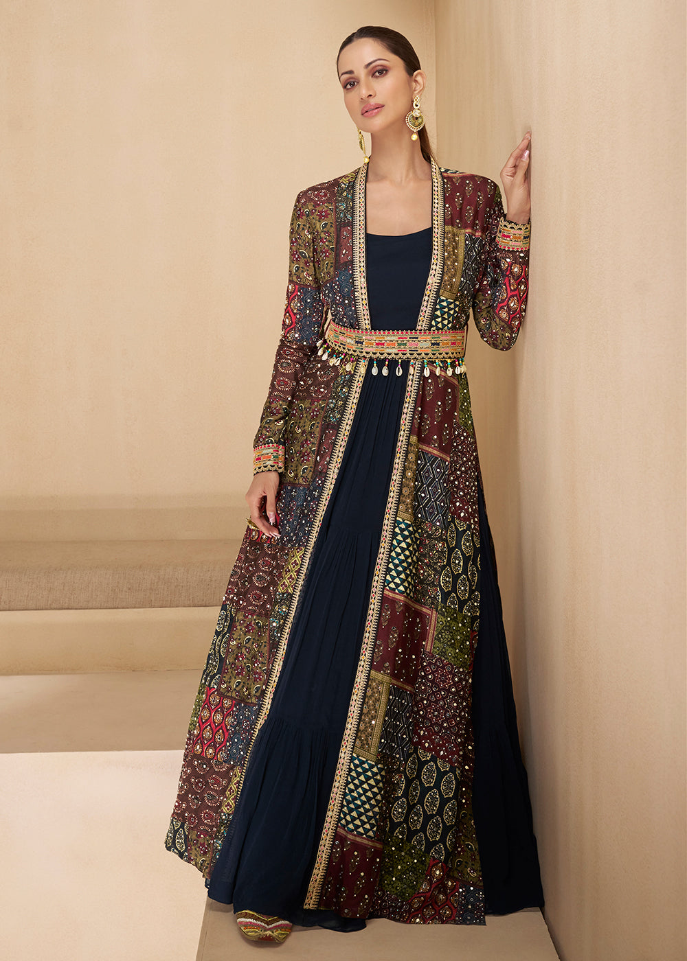 Buy Now Blue Embroidered Georgette Shrug Style Anarkali Suit Online in USA, UK, Australia, New Zealand, Canada & Worldwide at Empress Clothing. 