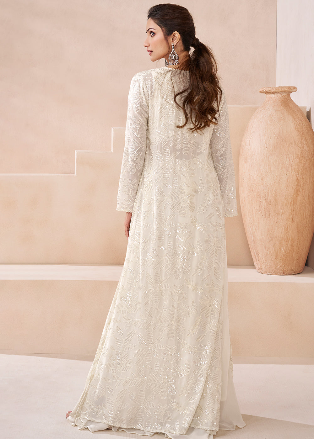 Buy Now Real Georgette White Indo Western Palazzo Suit Online in USA, UK, Canada, Germany, Australia & Worldwide at Empress Clothing. 