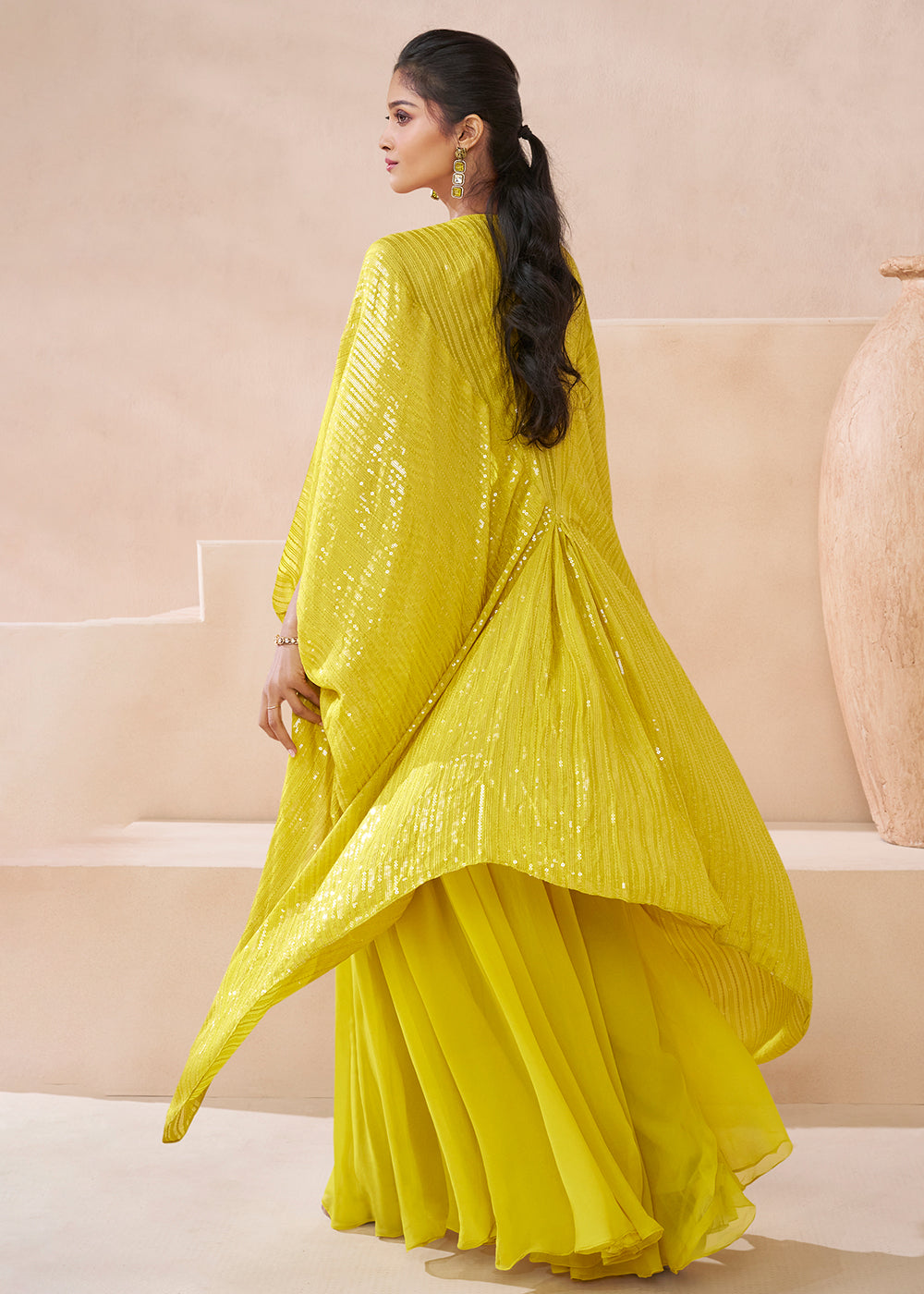 Buy Now Real Georgette Yellow Indo Western Palazzo Suit Online in USA, UK, Canada, Germany, Australia & Worldwide at Empress Clothing. 