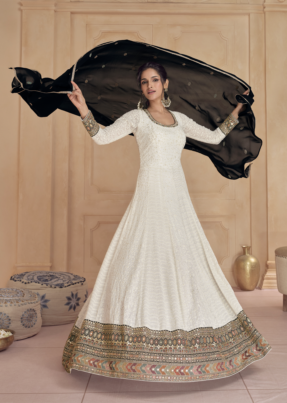 Buy Now Embroidered Off White Real Georgett Pretty Anarkali Gown Online in USA, UK, Australia, Canada & Worldwide at Empress Clothing. 