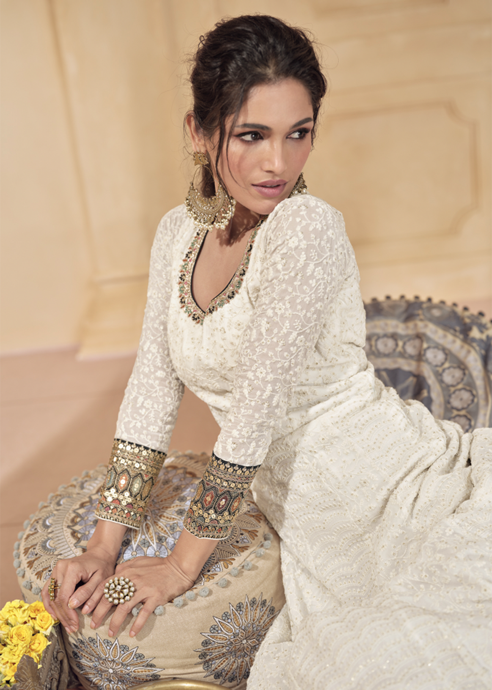 Buy Now Embroidered Off White Real Georgett Pretty Anarkali Gown Online in USA, UK, Australia, Canada & Worldwide at Empress Clothing. 