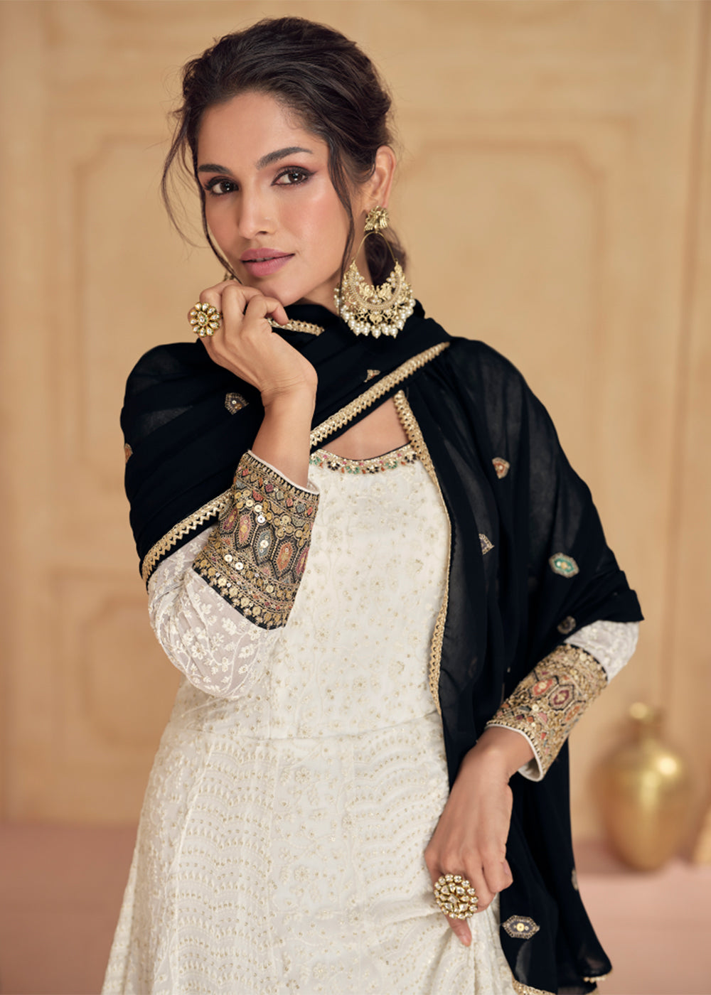 Buy Now Embroidered Off White Real Georgett Pretty Anarkali Gown Online in USA, UK, Australia, Canada & Worldwide at Empress Clothing. 