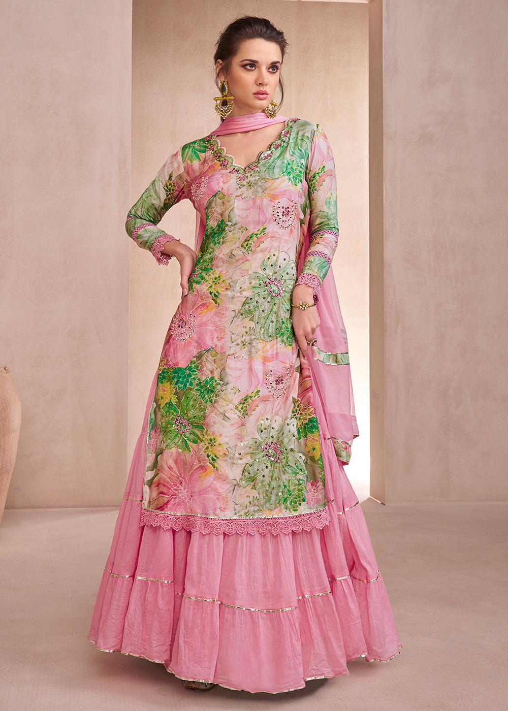 Buy Now Rose Pink Pure Muslin Embroidered Lehenga Skirt Suit Online in USA, UK, Canada, Germany, Australia & Worldwide at Empress Clothing. 