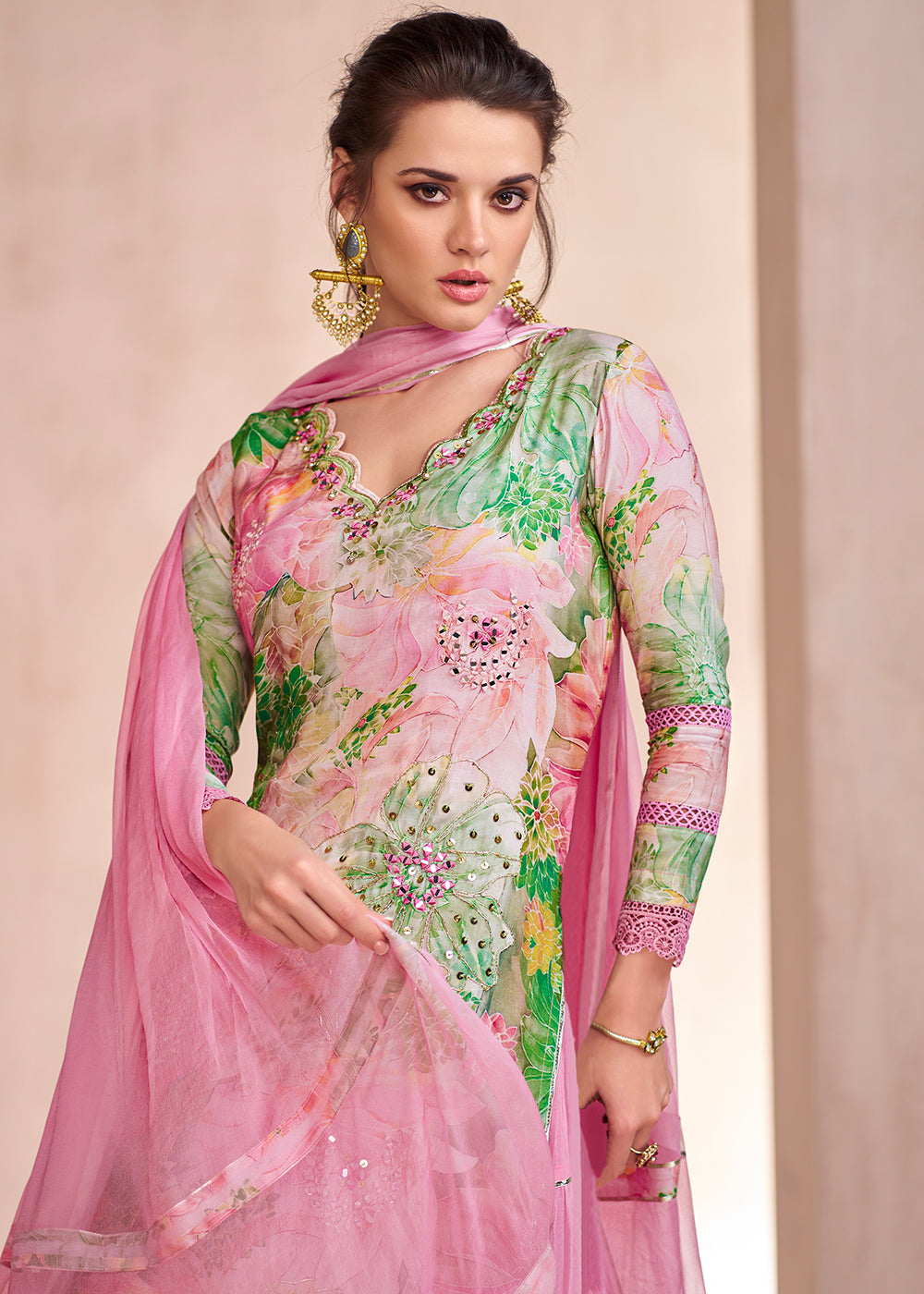 Buy Now Rose Pink Pure Muslin Embroidered Lehenga Skirt Suit Online in USA, UK, Canada, Germany, Australia & Worldwide at Empress Clothing. 