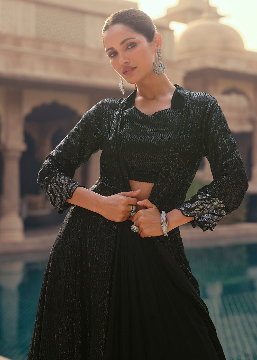 Buy Designer Indo Western in US - Black Embroidered Indo Western Dress Empress Clothing Buy Designer Indo Western in US - Black Embroidered Indo Western Dress Empress Clothing