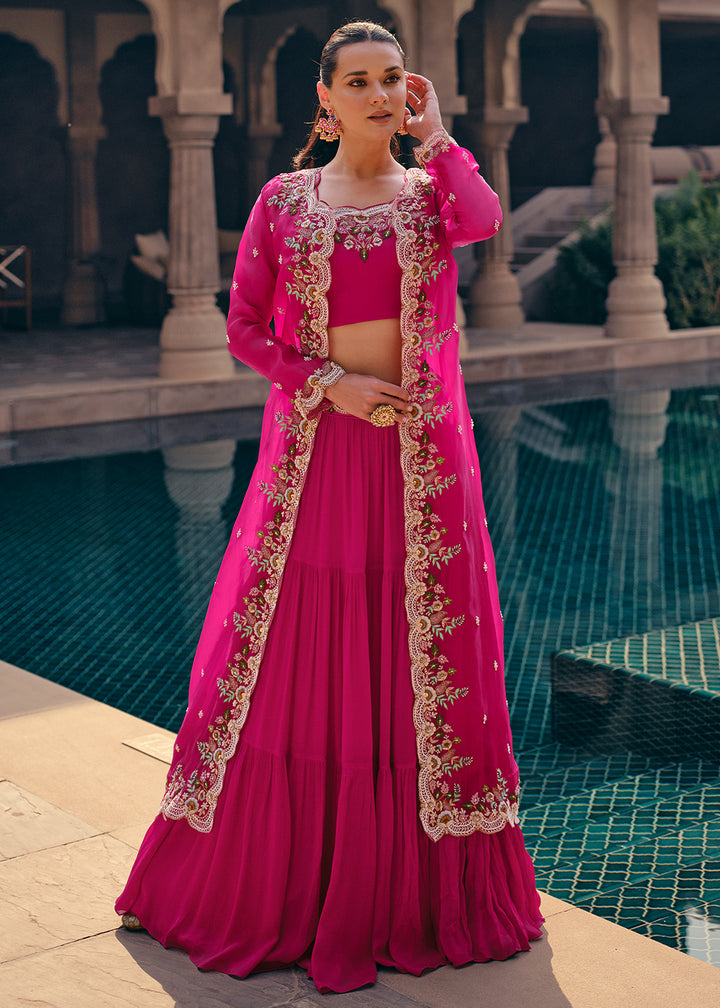 Buy Now Tempting Pink Embroidered Designer Indo Western Dress Online in USA, UK, Canada, Germany, Australia & Worldwide at Empress Clothing.