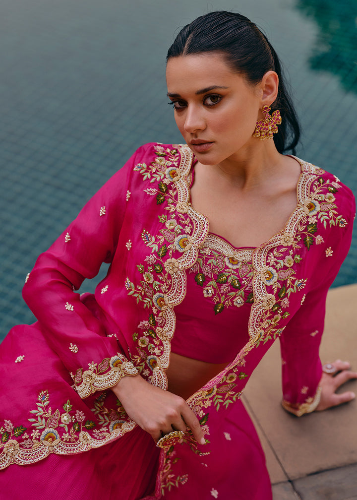 Buy Now Tempting Pink Embroidered Designer Indo Western Dress Online in USA, UK, Canada, Germany, Australia & Worldwide at Empress Clothing.