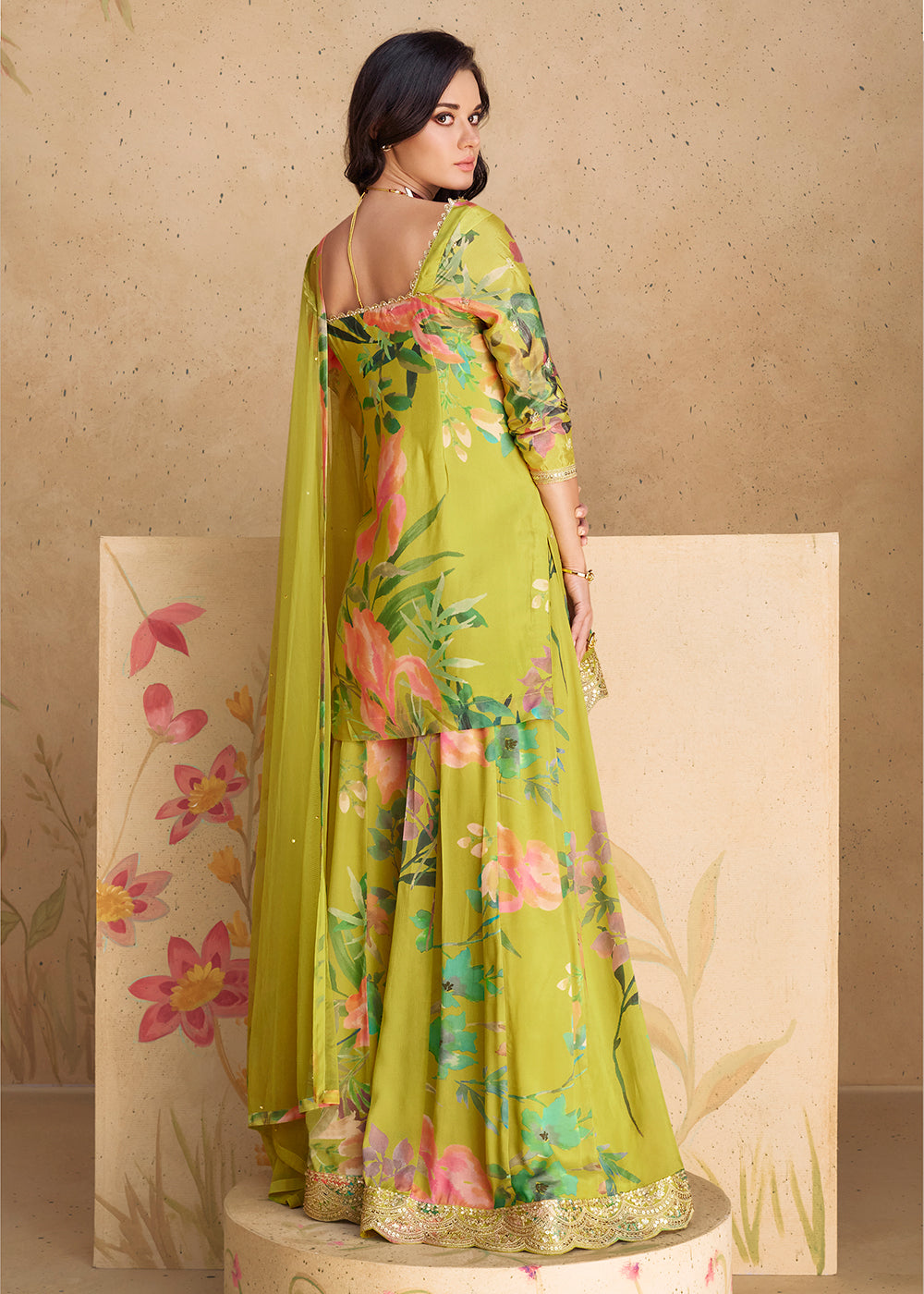 Buy Now Festive Party Green Real Chinnon Silk Palazzo Suit Online in USA, UK, Canada, Germany, Australia & Worldwide at Empress Clothing.